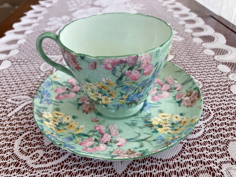 SHELLEY Melody Teacup and Saucer With Chintz Floral Pattern Etsy