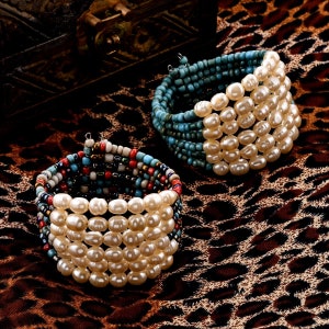 Handmade Pearl Cuff Bracelets: Seed Bead & Simulated Pearl Set