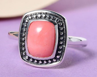 Peach Opal Solitaire Ring in Sterling Silver (Size 9.0) 1.10 ctw, Peach Opal Ring, Opal Filigree Ring