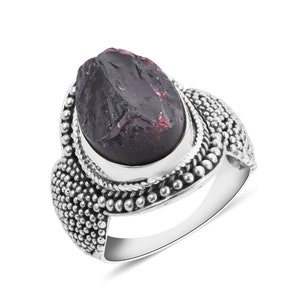 Rhodolite Garnet Sterling Silver Ring: Raw Stone January Birthstone