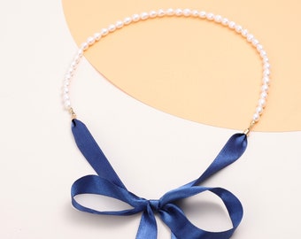 White Pearl Necklace Ivory Pearl Ribbon Tie Choker - Etsy