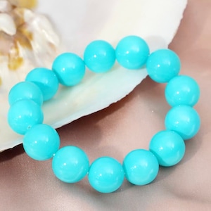 Turquoise Shell Pearls 16mm Beaded Stretch Bracelet (6.5&quot;), Natural Mother of Pearl Shell Bracelet