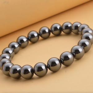 Hematite Beaded Bracelet: Natural Gemstone Stretch Bracelet (7&quot;)