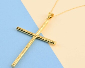 Cross Pendant Necklace in 14K Yellow Gold (18"), Large Cross Pendant Necklace, 14K Gold Cross Necklace