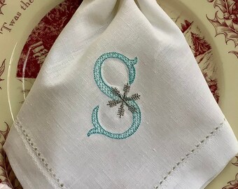 Monogrammed napkins Personalized Christmas napkins monogram Embroidered Cotton and Linen Dinner Napkins in Snow Hill Monogram Style