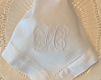 Monogrammed napkins Personalized napkins monogram Embroidered Cotton and Linen Dinner Napkins in Miller Plaza Monogram Style