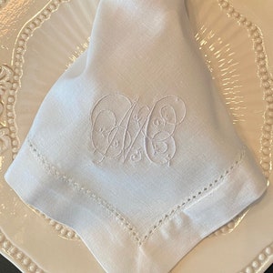 Monogrammed napkins Personalized napkins monogram Embroidered Cotton and Linen Dinner Napkins in Miller Plaza Monogram Style