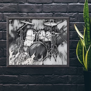 Drums wall art black and white printable instant digital download home office studio decor abstract music art gift for musician photography