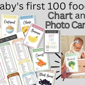 Baby&#39;s first 100 foods tracker checklist chart photo cards printable baby lead weaning printable before one baby food diary baby shower gift