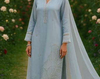 Shesha Silk Kurta Anzug Hand bestickte pakistanische Hochzeit Outfit
