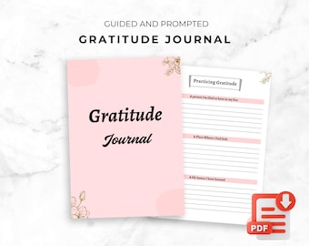 Gratitude Journal with Prompts, digital and printable, mental health, self care