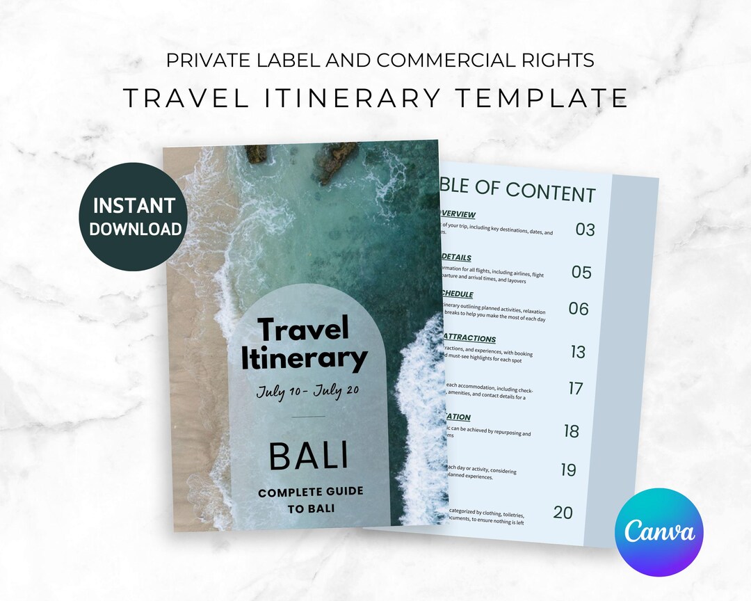 Editable Travel Itinerary Template: Canva Planner (digital Download) - Etsy