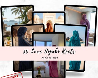 Luxe hijabi-haspels, AI-gegenereerde moslima-video's (digitale download, set van 50)
