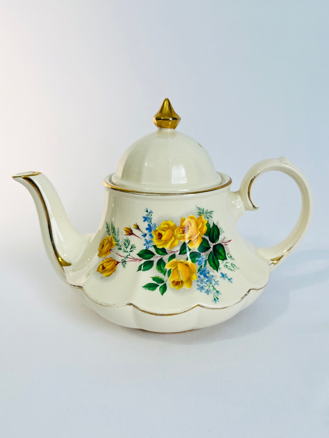 Vintage Sadler Yellow Roses Teapot Marquee Bell Shape Four Etsy
