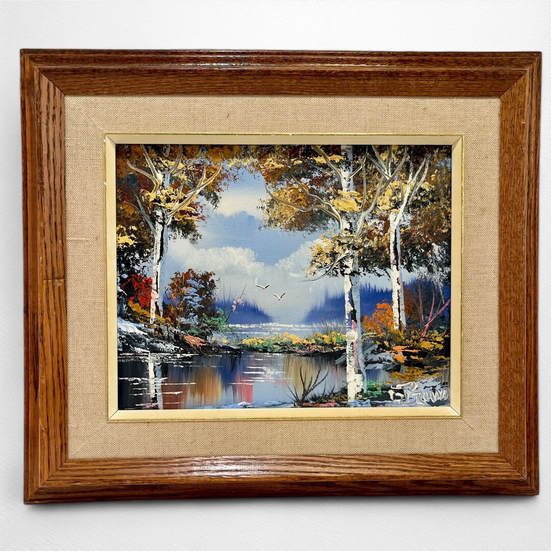 Vintage Original Oil Painting of Autumn Lake | Impressionist Painting ...