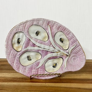 Antique Oyster Plate | Handpainted Lustreware Iridescent | Moser Style | Pink Purple Lustre | Collectible