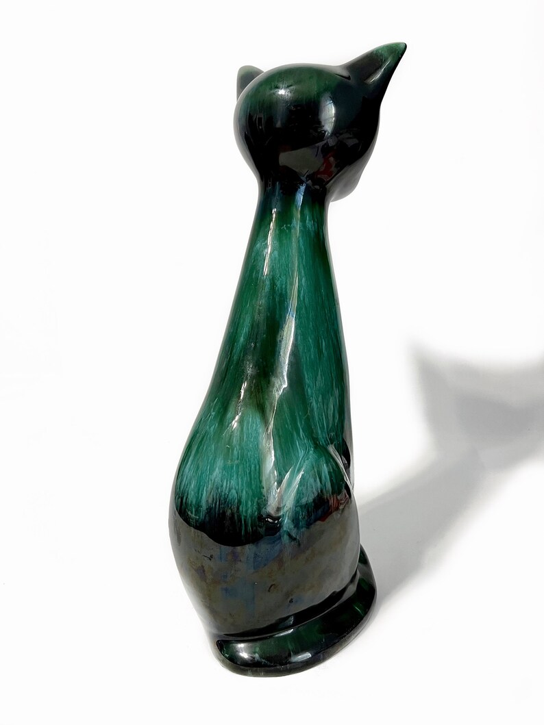 Large Blue Mountain Pottery Siamese Cat Statue Standing Kitty Green