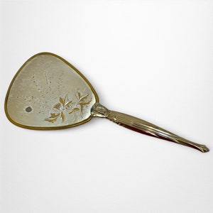 Vintage Hand Mirror with Gold and Silver Flowers | Mid Century Hollywood Regency Vanity Looking Glass | Feminine Dressing Table Decor