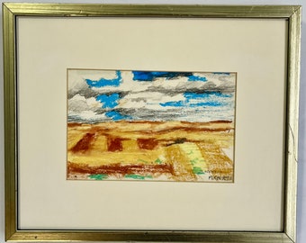 Vintage Framed Original Pastel on Paper | Impressionist Style | Prairie Fields Scene | Artist Signed
