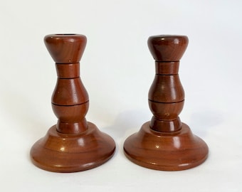 Pair of Turned Wood Candle Holders | Hand Carved Candleholder | Set of 2 Candlesticks | Modern Spindle Shaped