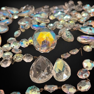 Choice of Replacement Chandelier Prism | Vintage Clear Crystal or Iridescent Glass Chains | Linked Crystal Drop and Octagon | Faceted Glass