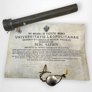 1910 Diploma de Farmacia de la Universidad de Lviv, Ucrania / Universidad Leopolitana / Universidad Nacional Ivan Franko de Lviv Título de Médico