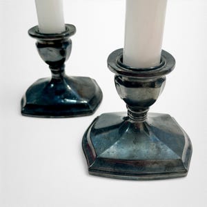 Pair of Benedict Proctor Silver Plated Candlesticks | Set of 2  Traditional Taper Candle Holders | Heavily Tarnished Silver Plated Lead