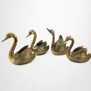 Choice of Large Brass Swan Planter with Feather Details | Vintage Gold Bird Jardiniere | Mid Century Modern Decor | Heavy Brass Flower Pot