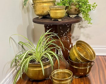 CHOICE Round Brass Planter with Decorative Feet and Handles | Vintage Jardiniere | Various Sizes Available
