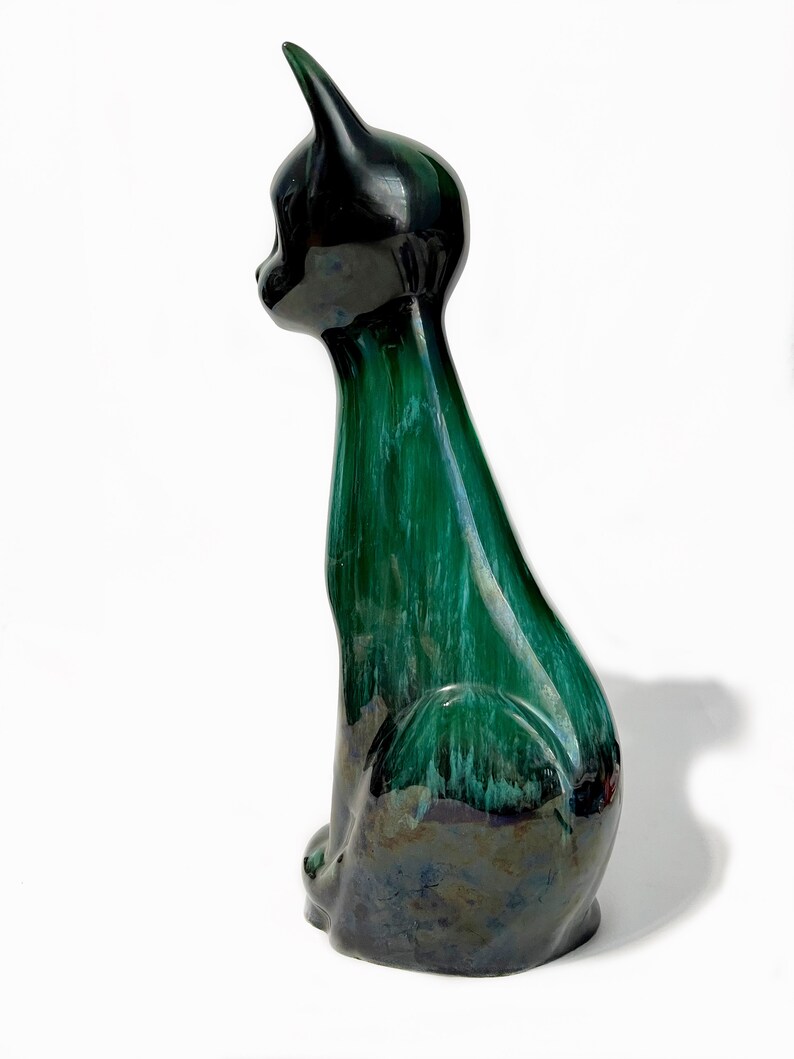Large Blue Mountain Pottery Siamese Cat Statue Standing Kitty Green