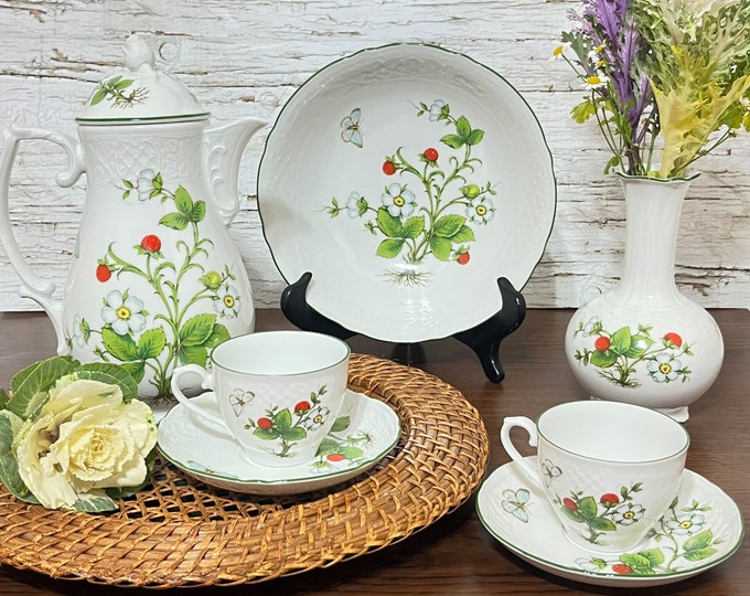 Wild Strawberry Coffee or Tea Set | Schumann Arzberg Bavaria | Vintage China | Tea for Two | Made in Germany  | Hard to Find