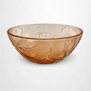 Vintage Pink Glass Rose Hibiscus Bowl | Small Pressed Glass Dish with Flowers | Depression Glass Style