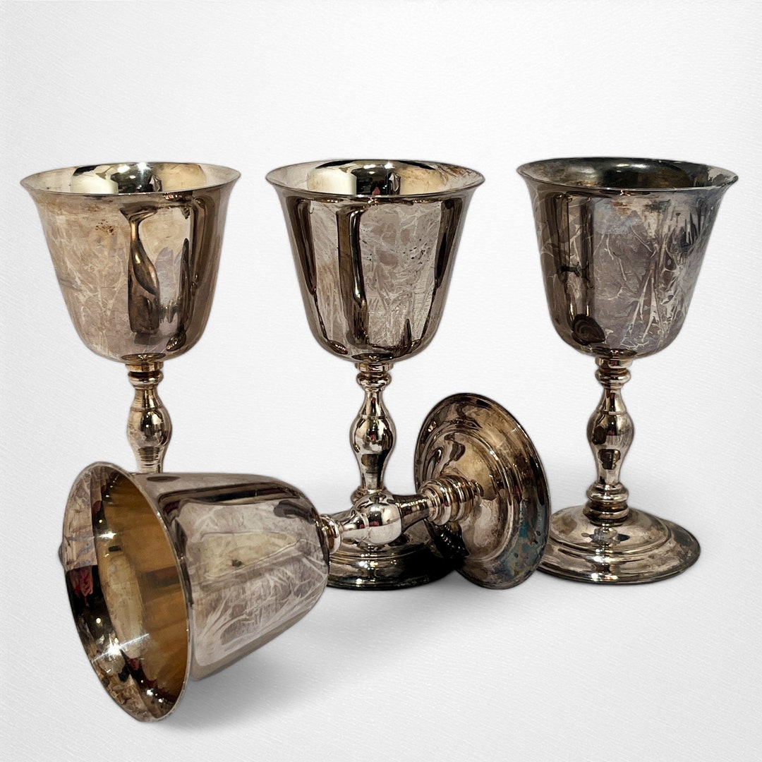 Set of 4 of Vintage Silver Plated Wine Goblets | Silver Stemware ...