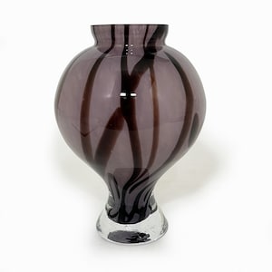 Large Vintage Purple Swirl Bulbous Vase | Striped Sommerso | Unusually Shaped Vase | Modern Art Glass
