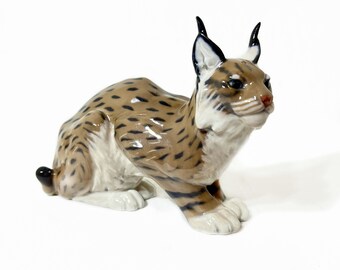 Royal Copenhagen Lynx Figurine Item 1329 | Retired Porcelain Collectible Rare | Designed by Peter Herold | Danish Design