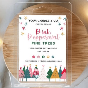 Christmas Wax Melt Label Canva Template, Editable Holiday Label Design, DIY Christmas Trees Holiday Custom Label, Wax Tart Clamshell Label