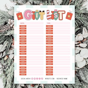 Holiday Gift List Form Canva Editable Template, Printable Holiday Shopping List Form, Small Business Forms, Holiday Fair  Gifting List - MB