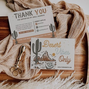 Editable Desert Cactus Business Thank You Card, Printable Thanks For Your Purchase Card, Retro Small Business Package Insert Card, Canva