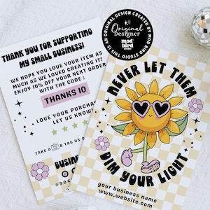 Retro Sunflower Thank You Card Canva Template, Editable Groovy Business Thank You Card, DIY Cute Inspirational Message Package Insert - CUTE
