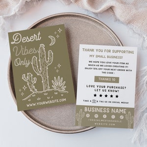 Editable Desert Cactus Business Thank You Card, Printable Thanks For Your Purchase Card, Retro Small Business Package Insert Card, Canva