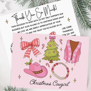 Coquette Cowgirl Christmas Business Thank You Card Canva Template, Holiday Printable Thanks For Your Purchase, Small Business Insert - DEE