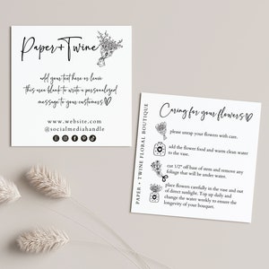 Florist's Fresh Cut Flowers Care Instructions and Enclosure Card, DIY Flower Care Card Template, Editable Florist Care Guide, Flower Card