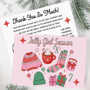 Cute Christmas Girl Trendy Business Thank You Card Canva Template, Holiday Printable Thanks For Your Purchase, Small Business Insert - DEE