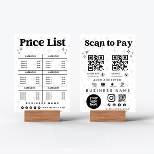 Retro Scan to Pay Sign & Price List Template, QR Code Sign, Printable Payment Sign, Accepted Payments Sign, Pricing Sheet, Price Guide-NINA