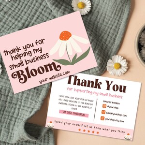 Editable Small Business Thank You Card Template, Printable Boho Thanks For Your Purchase Card, Small Business Package Insert, Canva