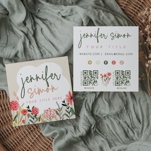 Boho Business Card Template, Bohemian Printable Square Business Card Design, DIY Calling Card, Business Branding, DIY Canva Template