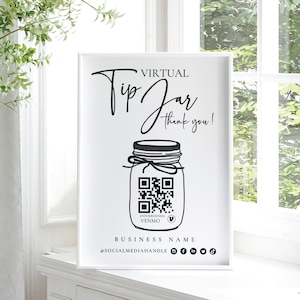 Printable Virtual Tip Jar Venmo Payment Sign, QR Code Sign Template, Editable Tips Accepted Sign Canva Template, Instant Download
