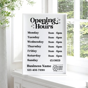 Business Hours Sign Editable Printable Template, Store Hours Sign, Hours of Operation Sign, Holiday Hours Sign, Shop Hours Sign-NINA