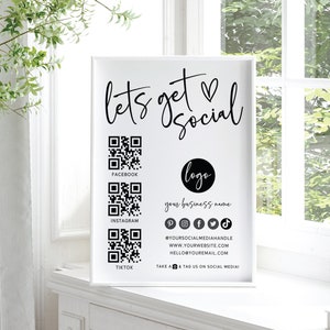 Social Media Sign Template, QR Code Sign, Editable Small Business Sign Printable, Instagram Facebook Follow Us Sign, Leave us a Review-MIN