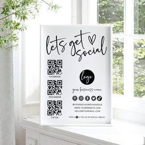 Social Media Sign Template, QR Code Sign, Editable Small Business Sign Printable, Instagram Facebook Follow Us Sign, Leave us a Review Sign